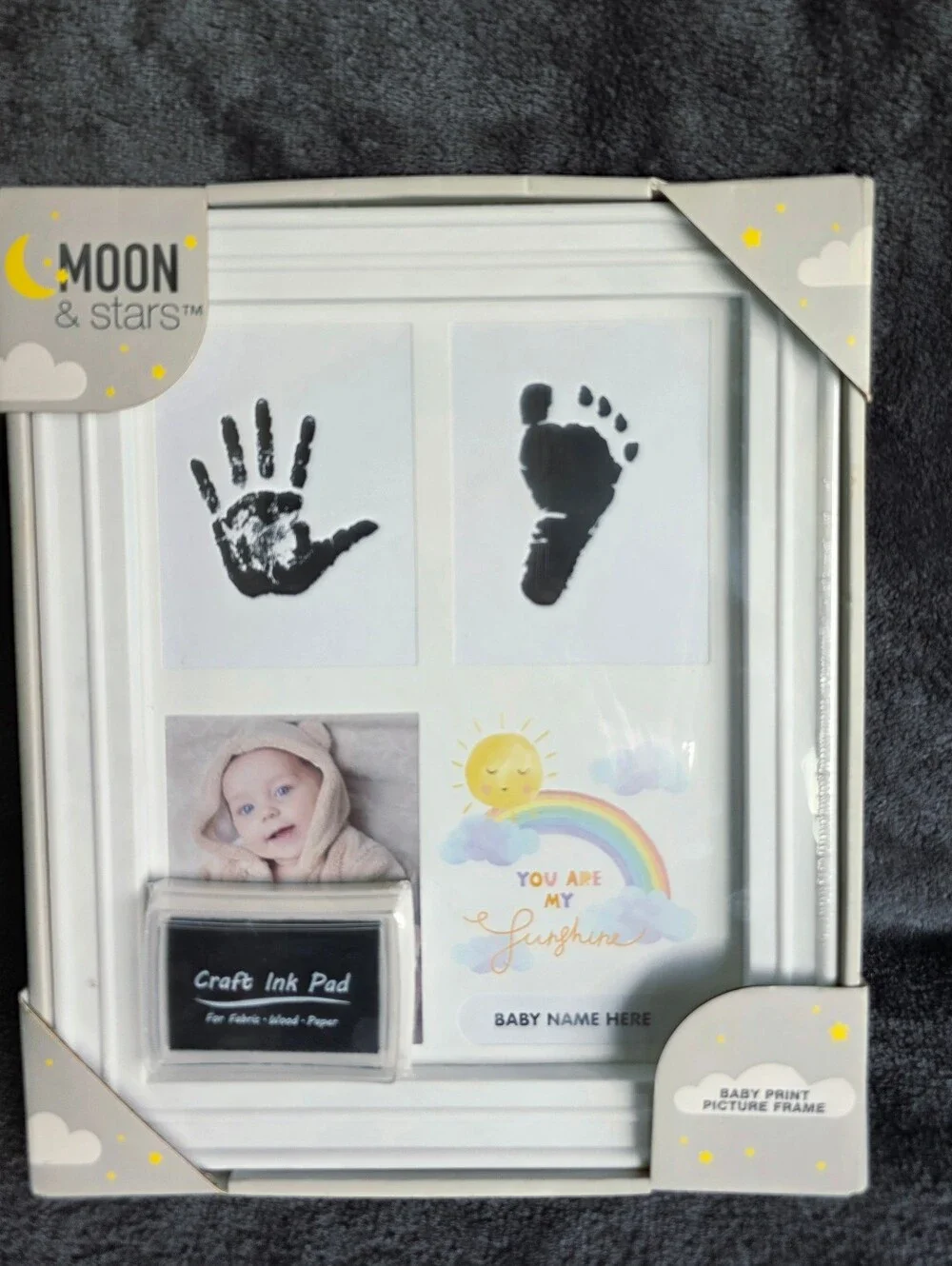 New Moon & Stars Baby Print Picture Frame Hand Foot Print & Photo Box w Ink Pad
